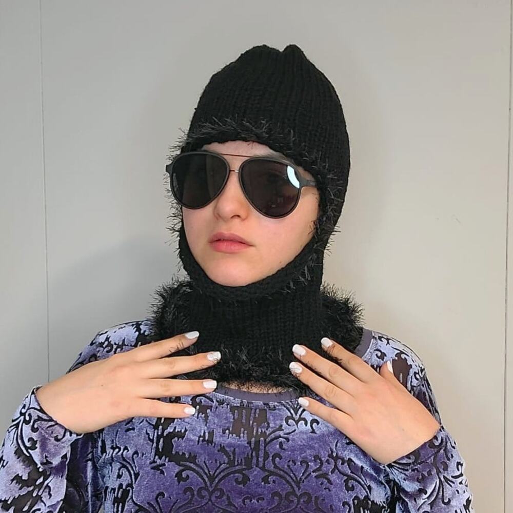 Black Fairy Grunge Fuzzy Knitted Handmade Balaclava Winter Hat